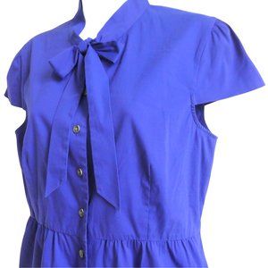 Theory Luxe Top Devann Peplum Cap Sleeves Neck Tie Bow Royal Blue Stretchy M